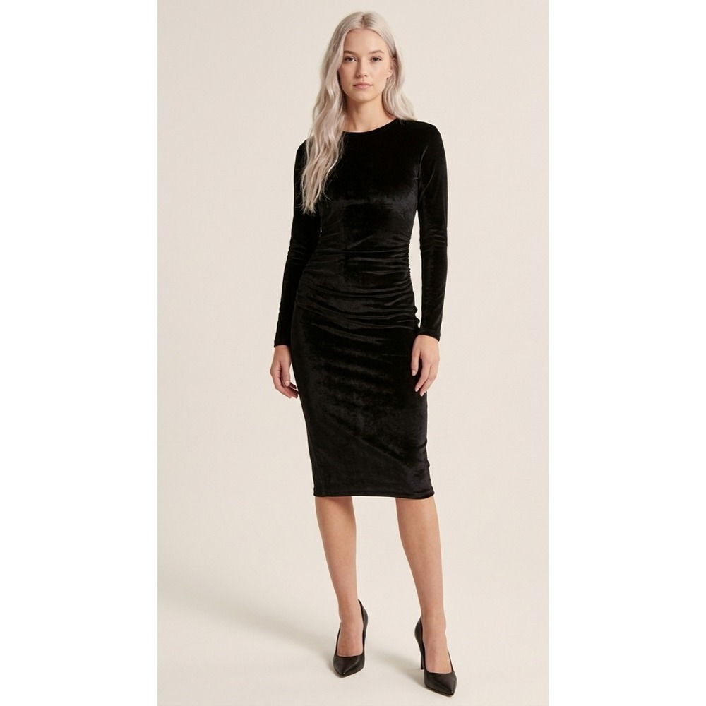 Standard James Perse Ruched Stretch-Cotton Jersey Dress Womens 4/XL Black Crew
